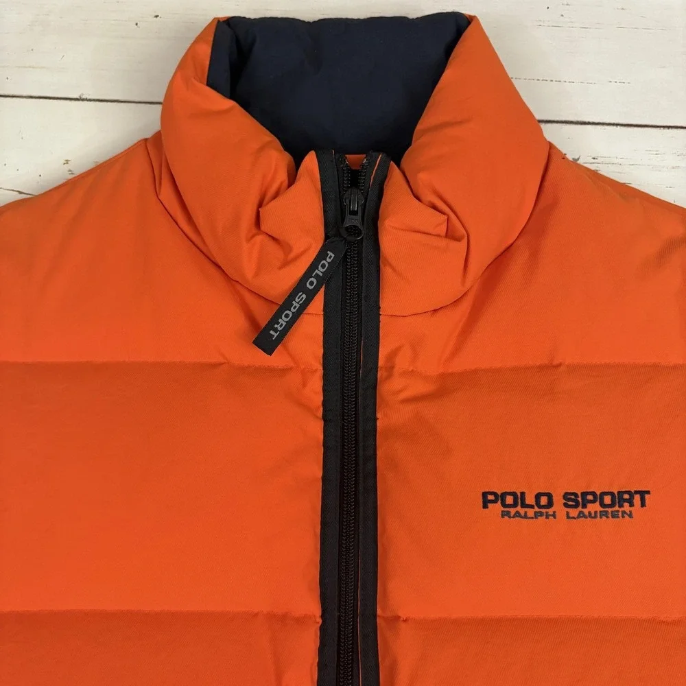 Polo Sport Ralph Lauren Vest Mens L Orange Down Puffer Insulated Full Zip